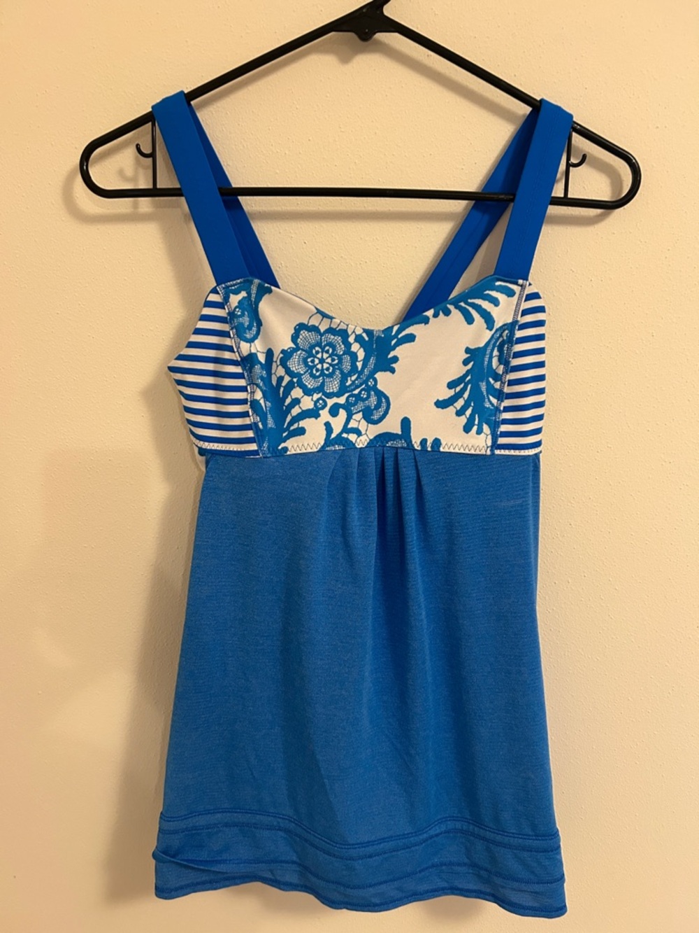 lululemon athletica Royal Blue Floral Bust Tank with Striped Panels